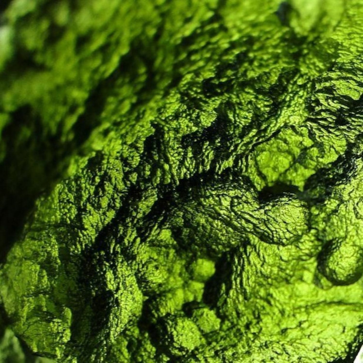 Close-up of a raw moldavite.