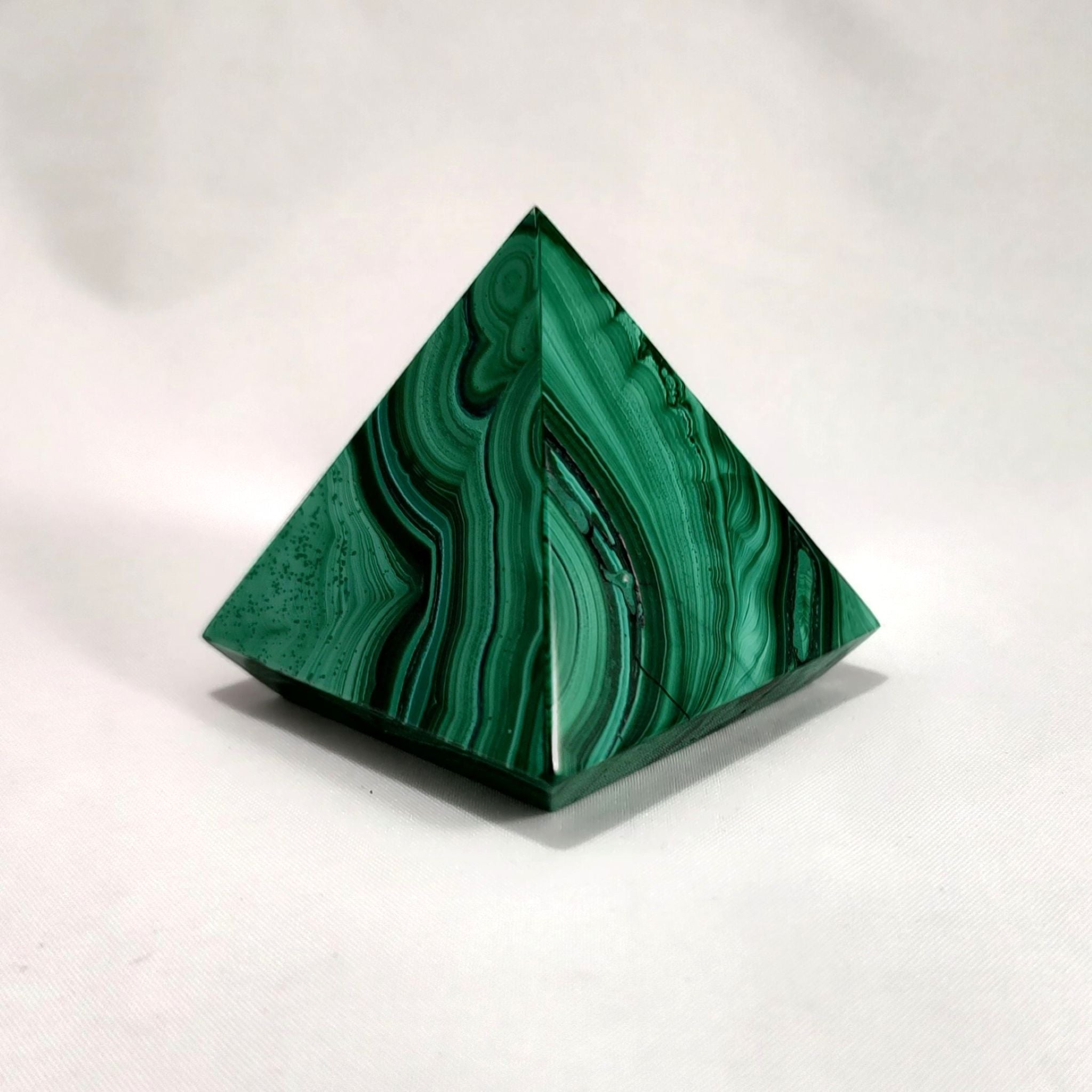 Handcrafted pyramid, made with malachite.