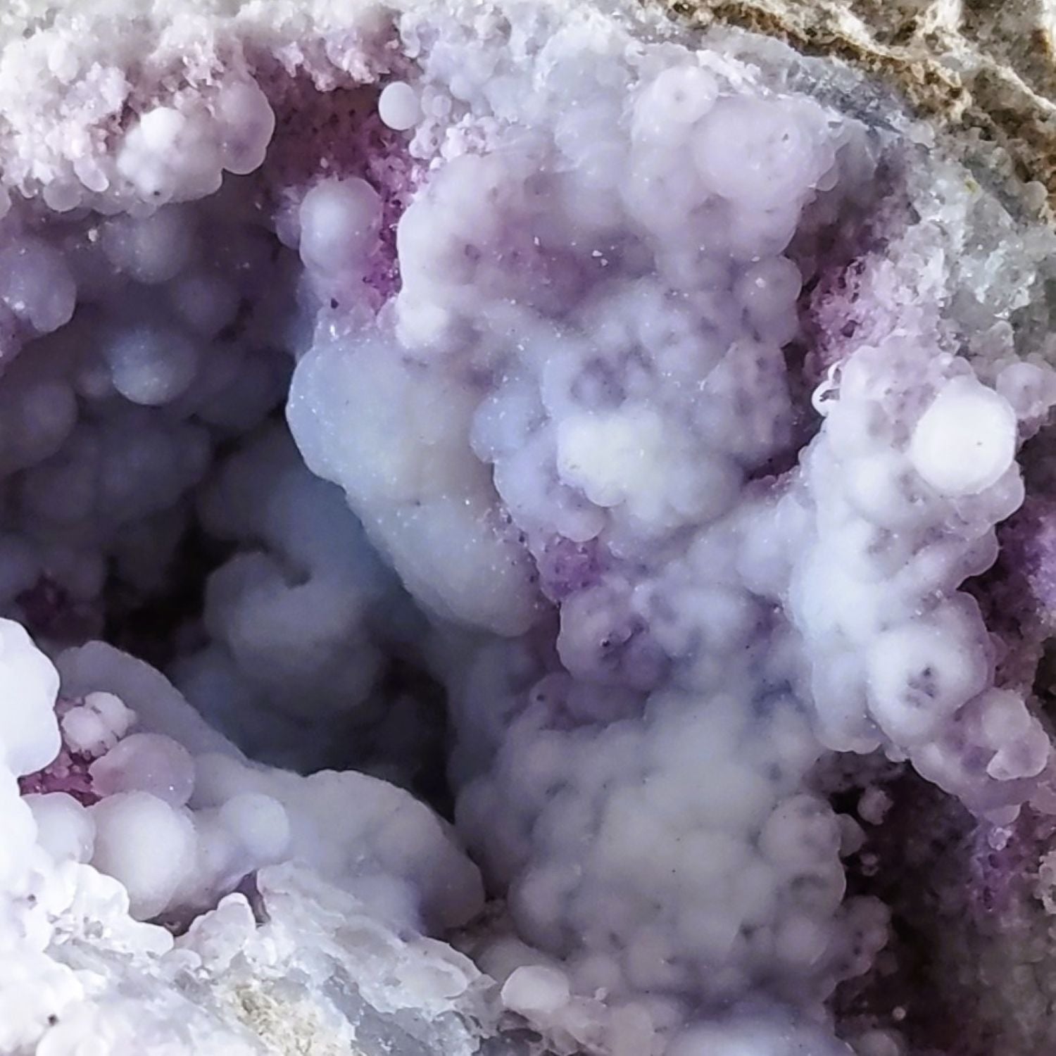 Close-up of crystals inside a Spirit Flower geode